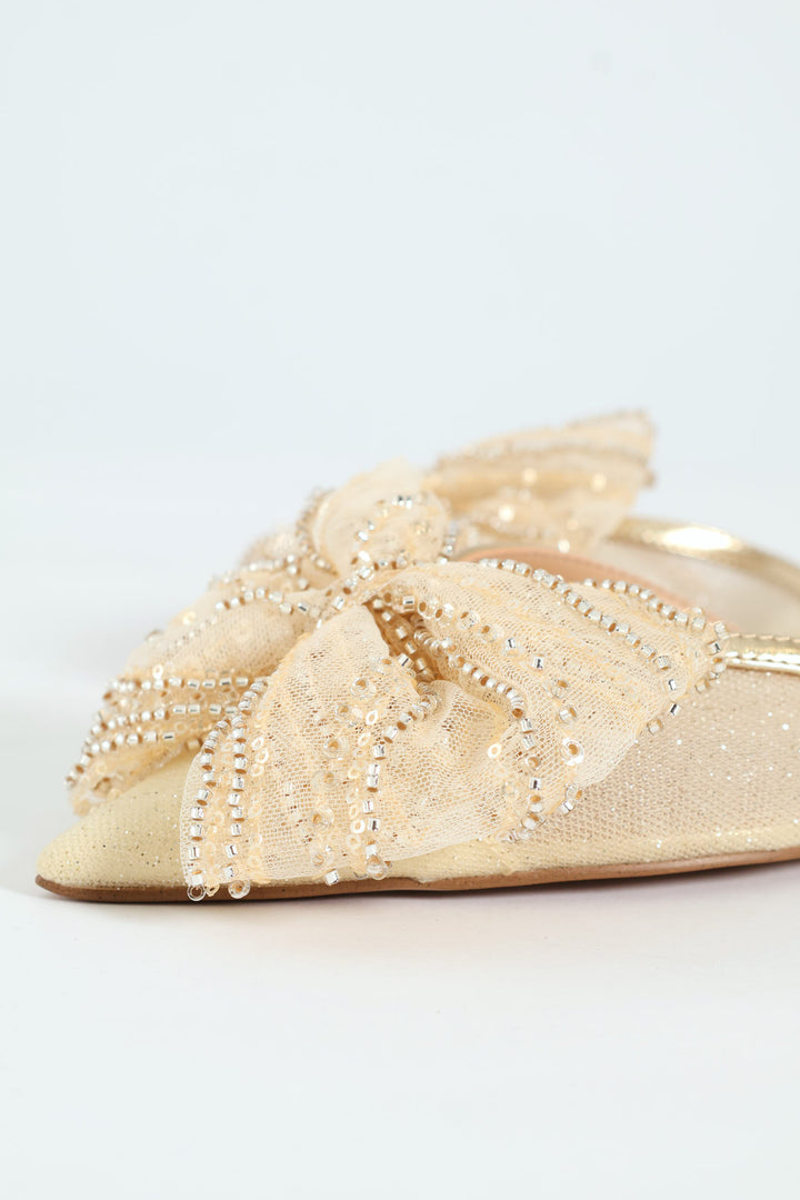 Calibria Pointed Toe Bow Sling Back - Gold