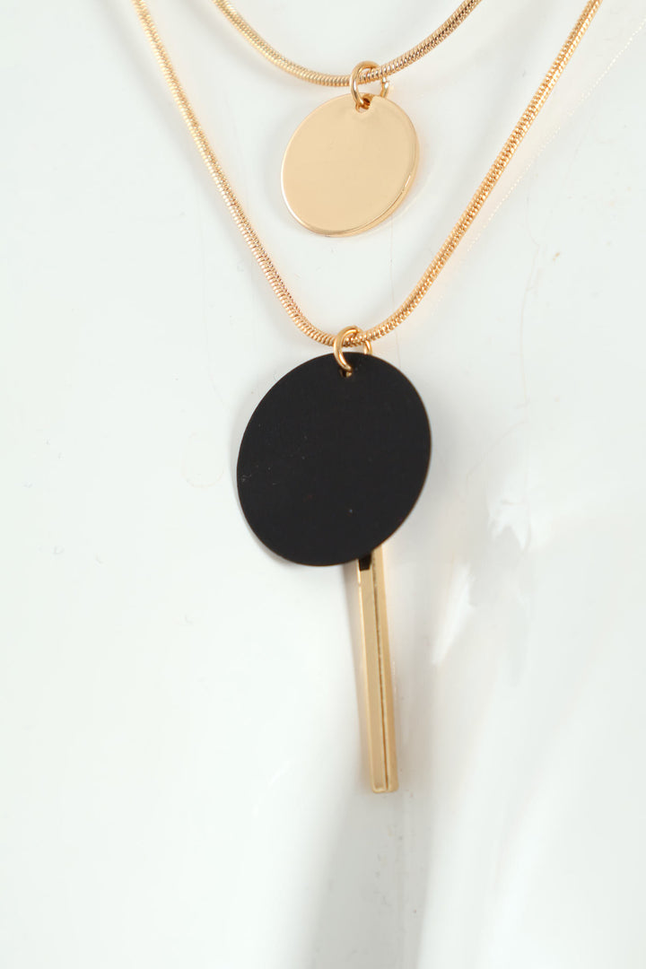 Ladies 3-Layer Matte Pendant Necklace - Gold