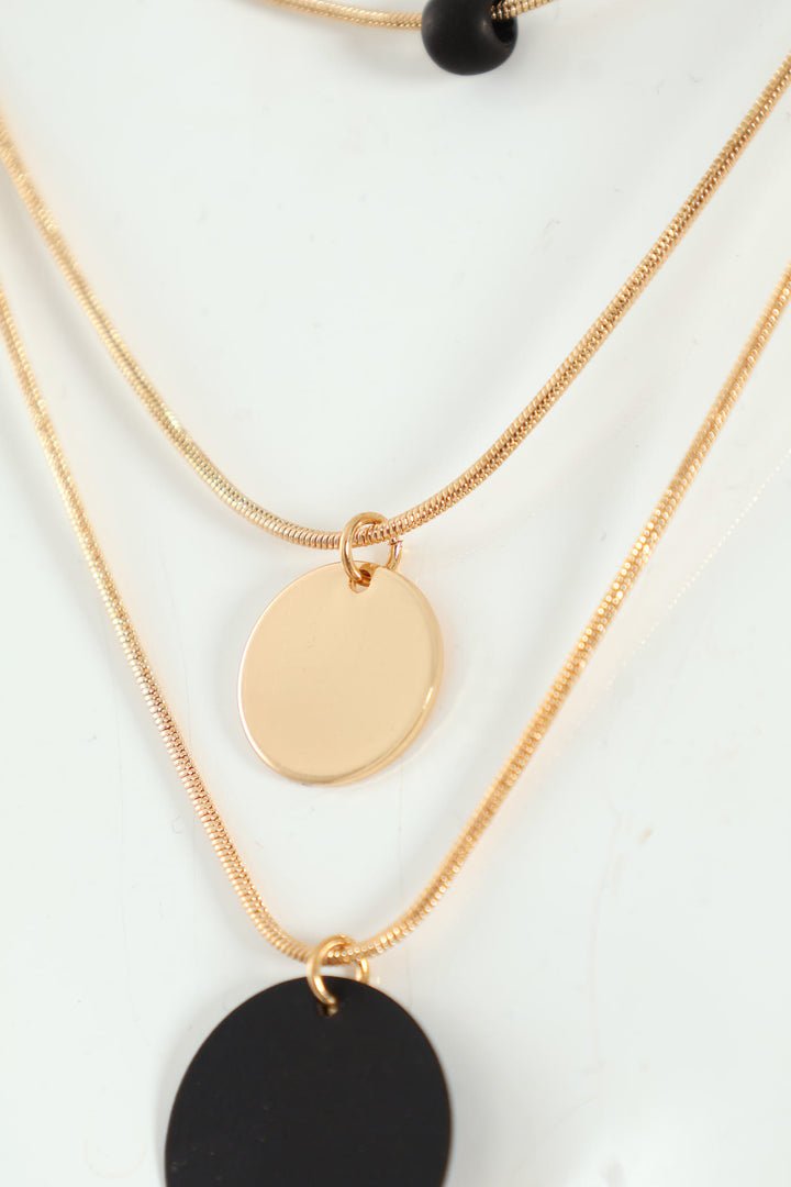 Ladies 3-Layer Matte Pendant Necklace - Gold