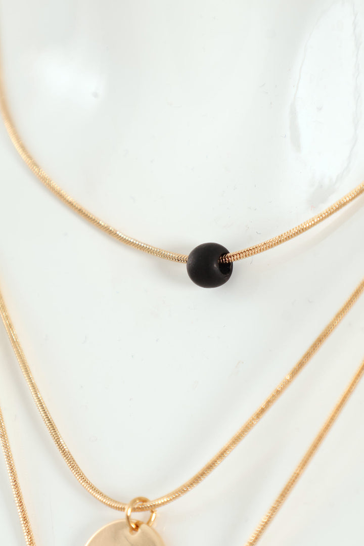 Ladies 3-Layer Matte Pendant Necklace - Gold