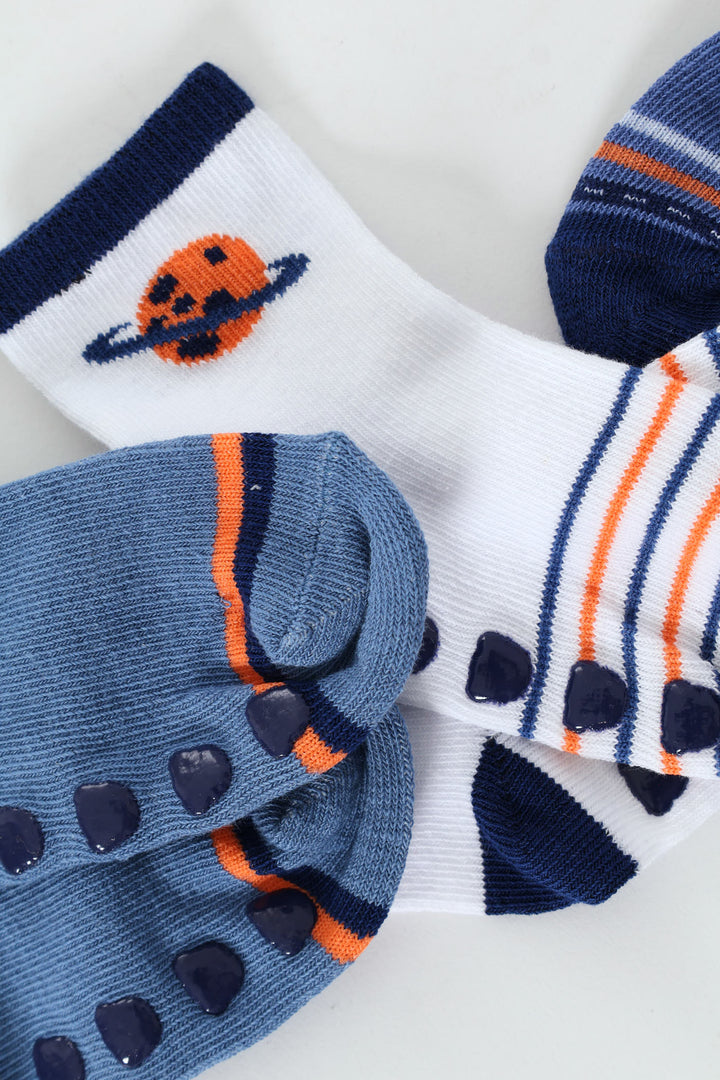 Baby Boys 3 Pack Space Cotton Socks - Dark Navy