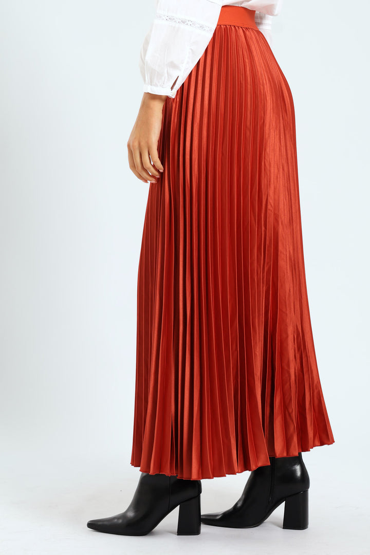 Pleated Satin Maxi Skirt - Copper