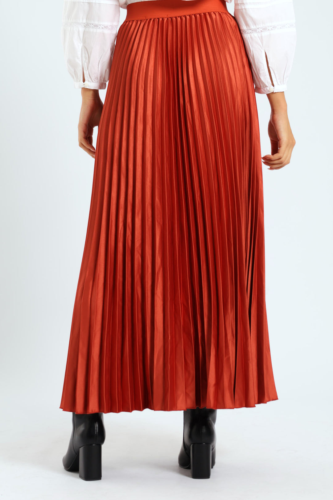 Pleated Satin Maxi Skirt - Copper