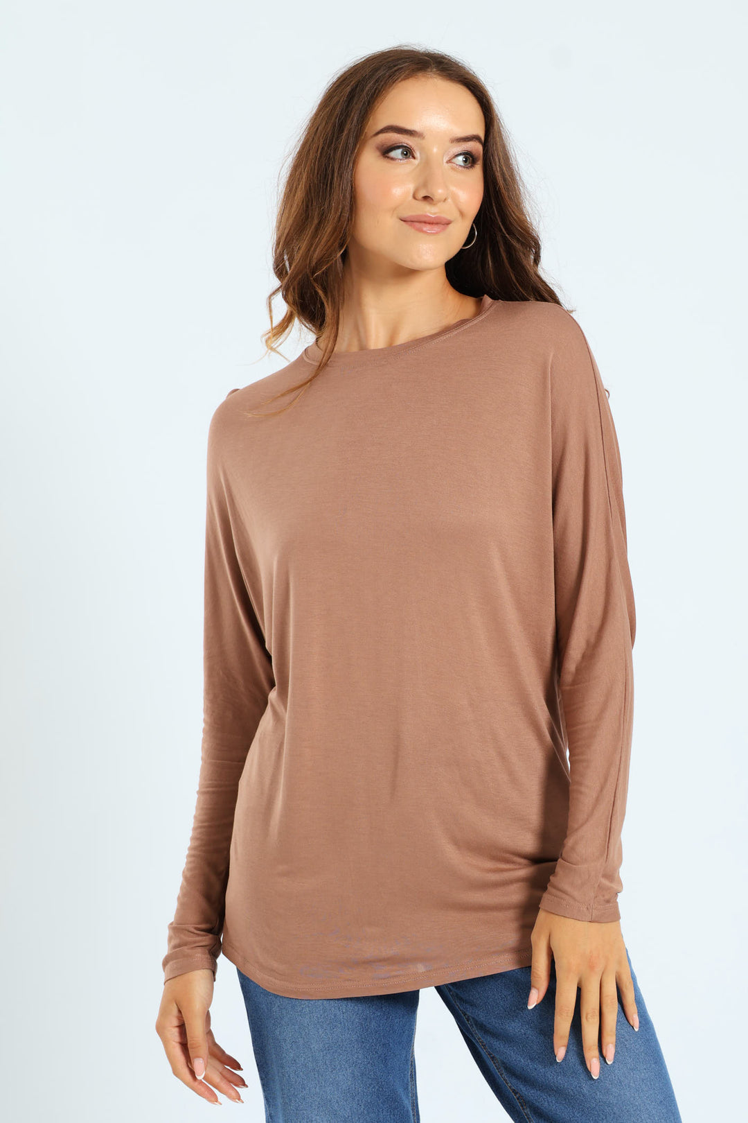 Dolman Sleeve Viscose Top - Light Brown
