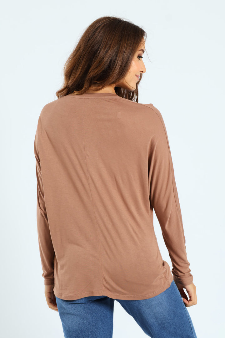 Dolman Sleeve Viscose Top - Light Brown