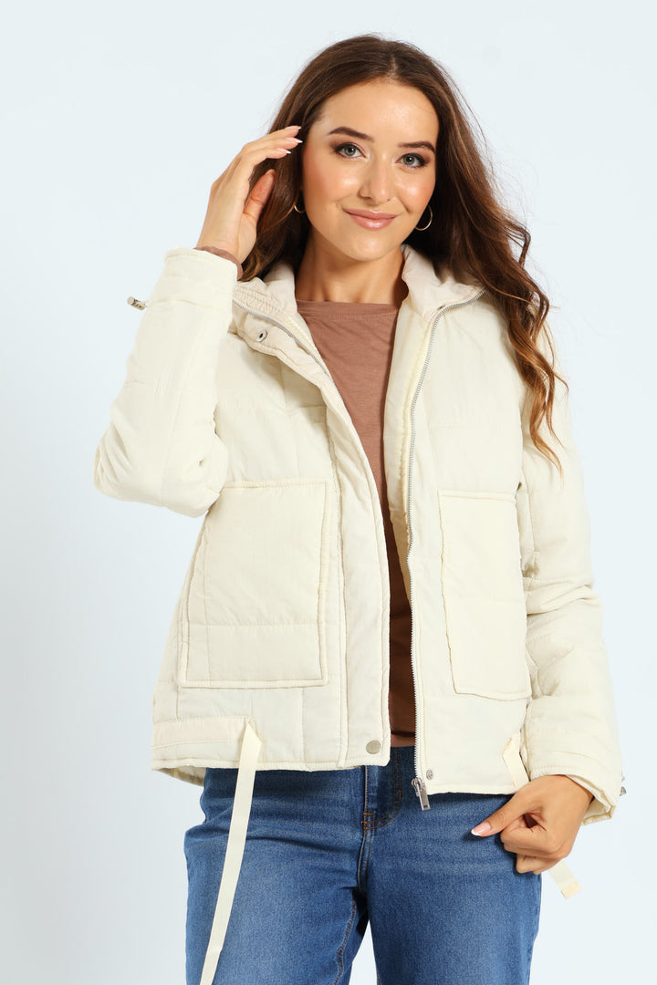 Light Weight Boxy Quilted Puffer - Fawn