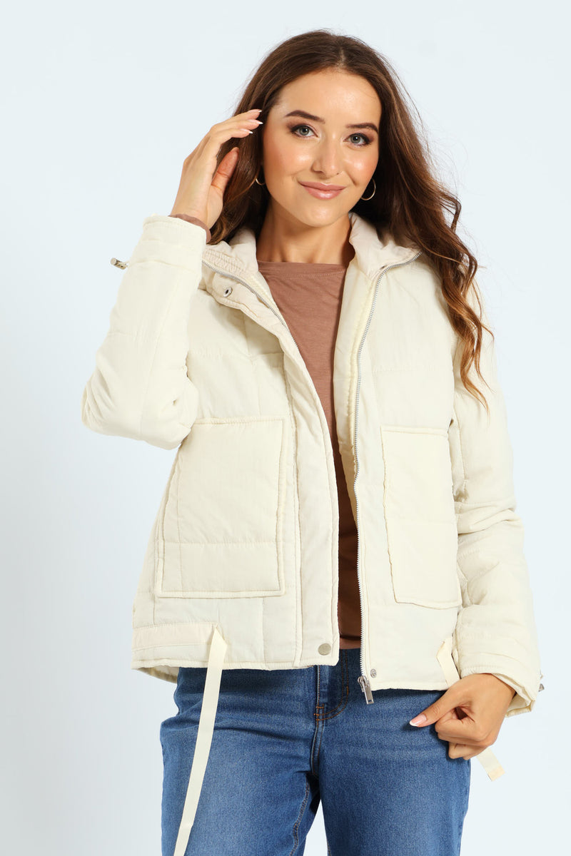 Light Weight Boxy Quilted Puffer - Fawn