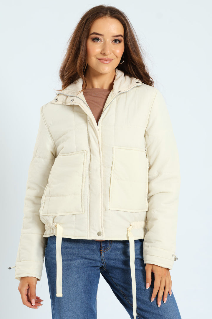 Light Weight Boxy Quilted Puffer - Fawn