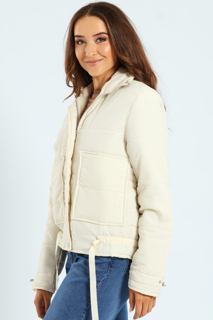 Light Weight Boxy Quilted Puffer - Fawn