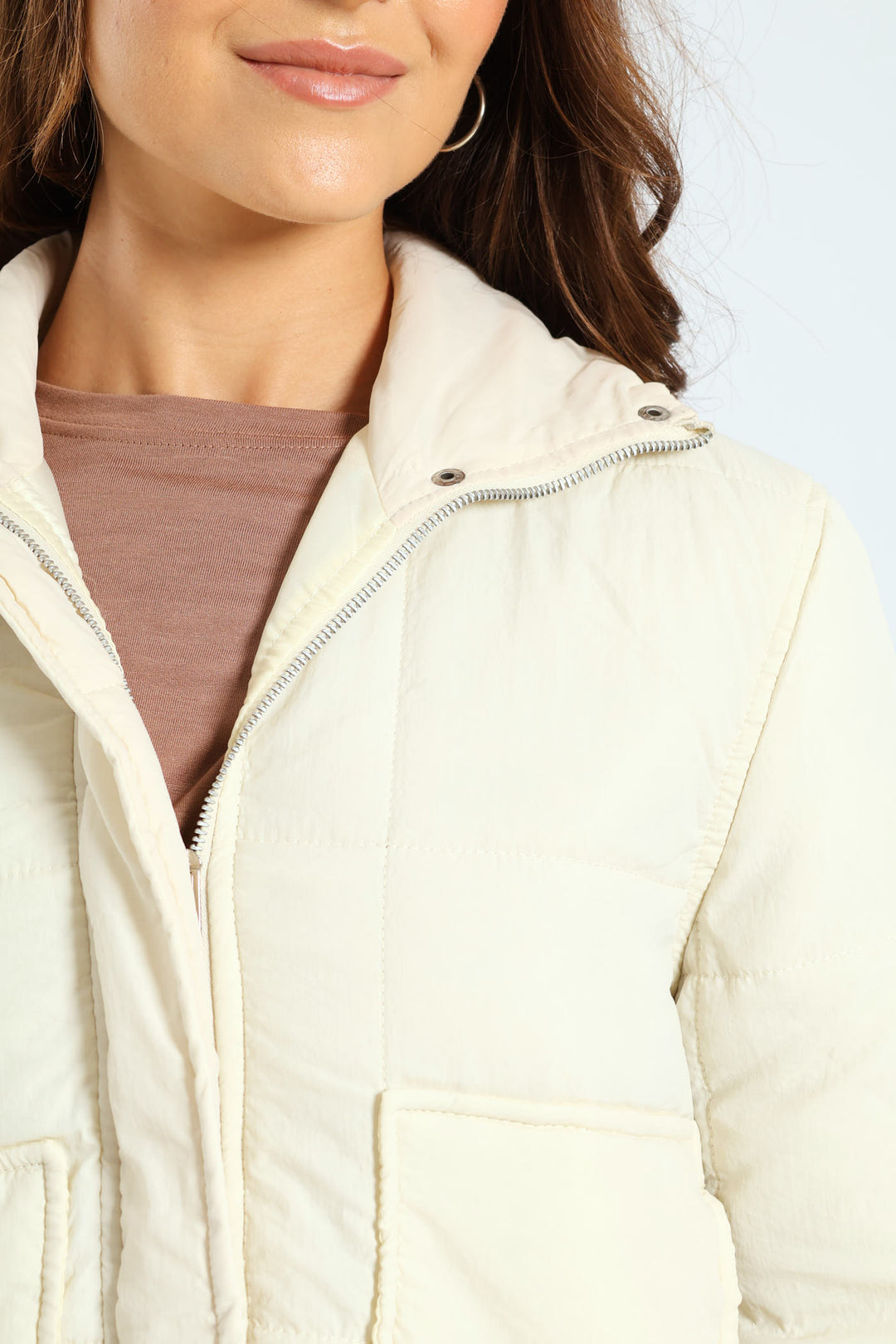Light Weight Boxy Quilted Puffer - Fawn