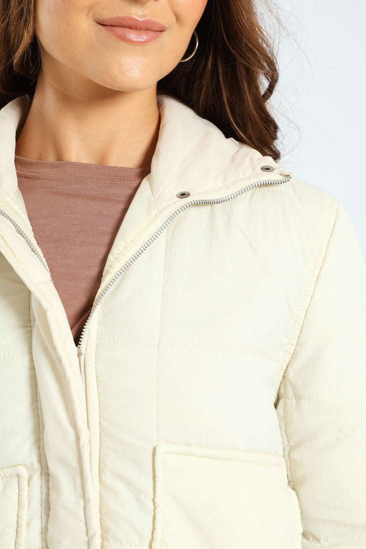 Light Weight Boxy Quilted Puffer - Fawn