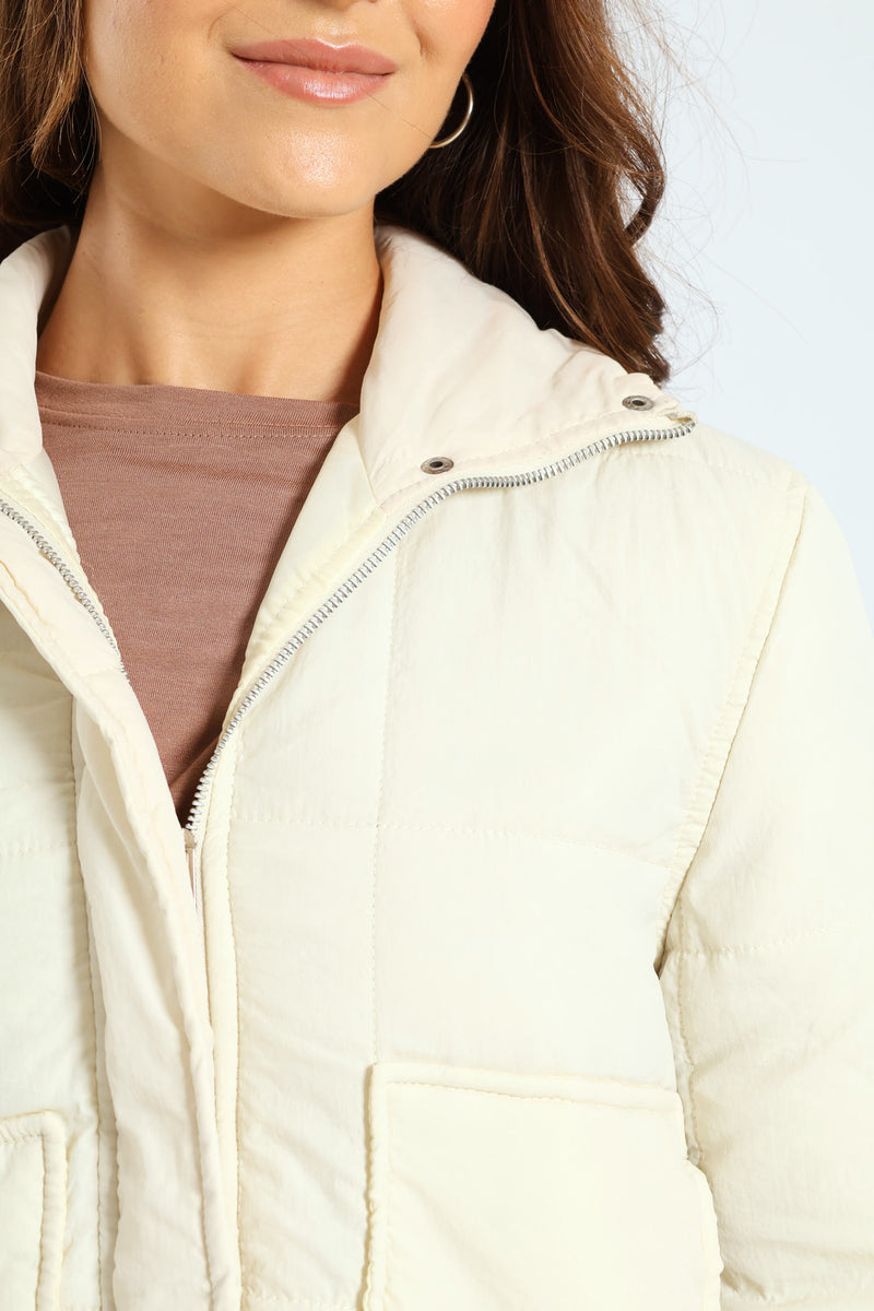 Light Weight Boxy Quilted Puffer - Fawn