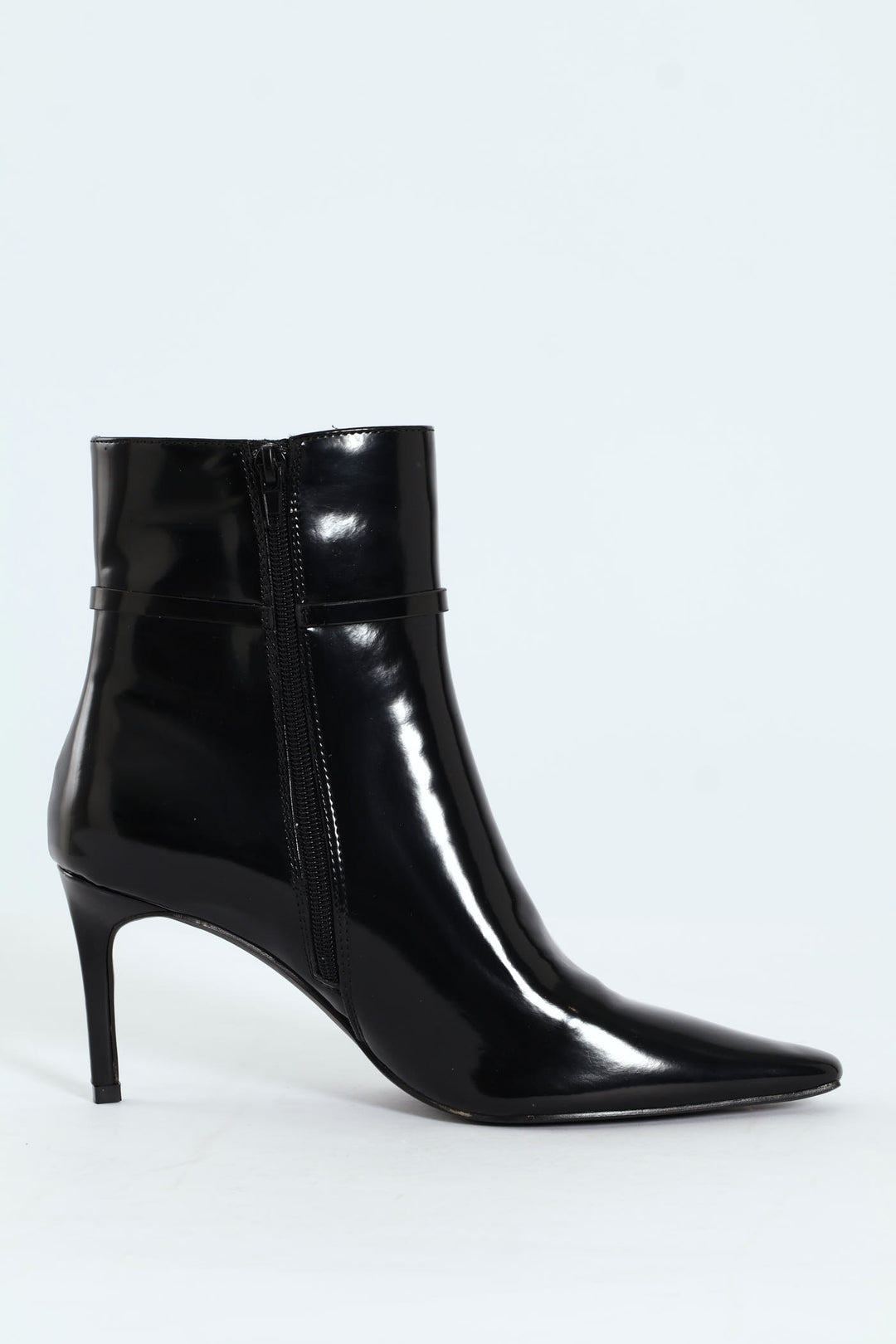 Pointed Self Colour Strap Ankle Boot - Black