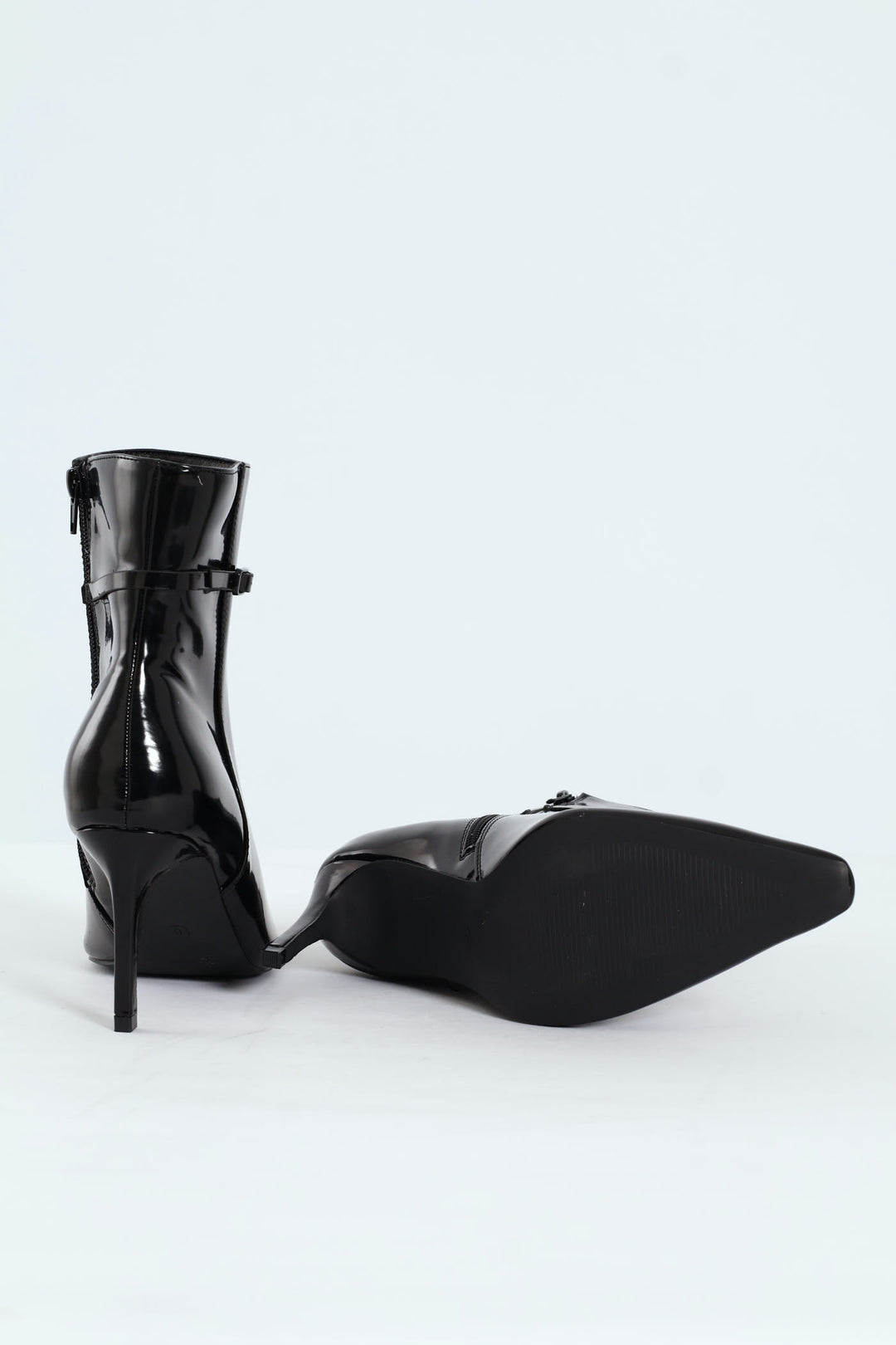 Pointed Self Colour Strap Ankle Boot - Black
