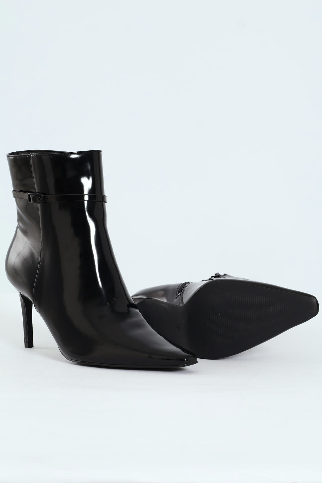 Pointed Self Colour Strap Ankle Boot - Black