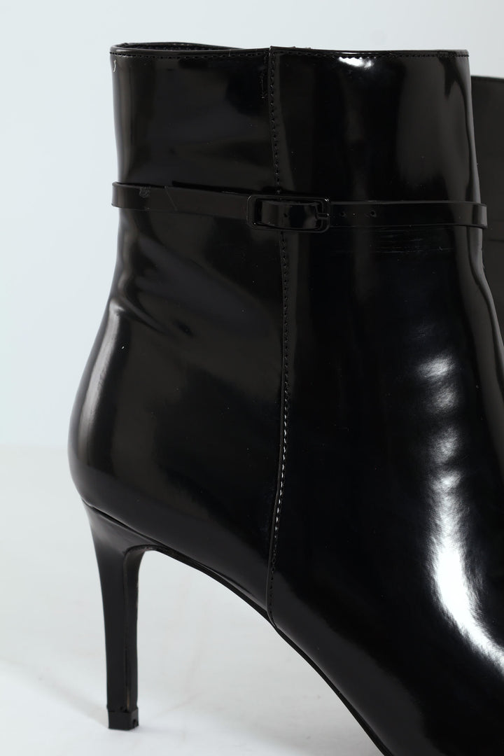 Pointed Self Colour Strap Ankle Boot - Black