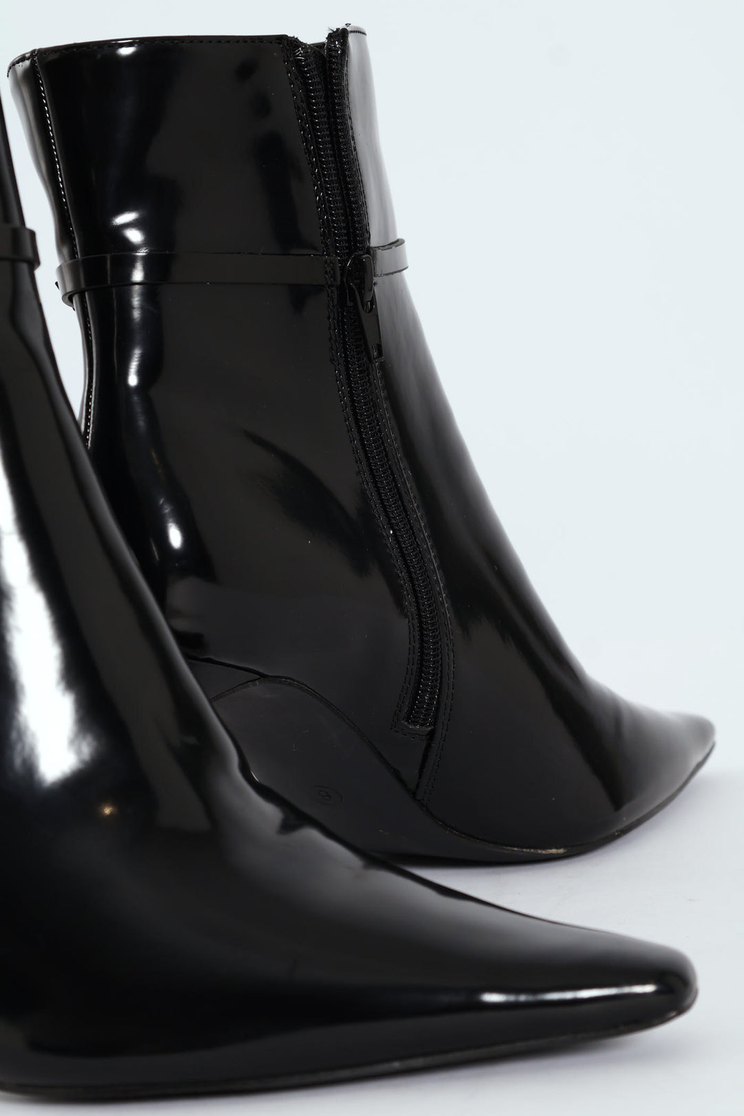 Pointed Self Colour Strap Ankle Boot - Black