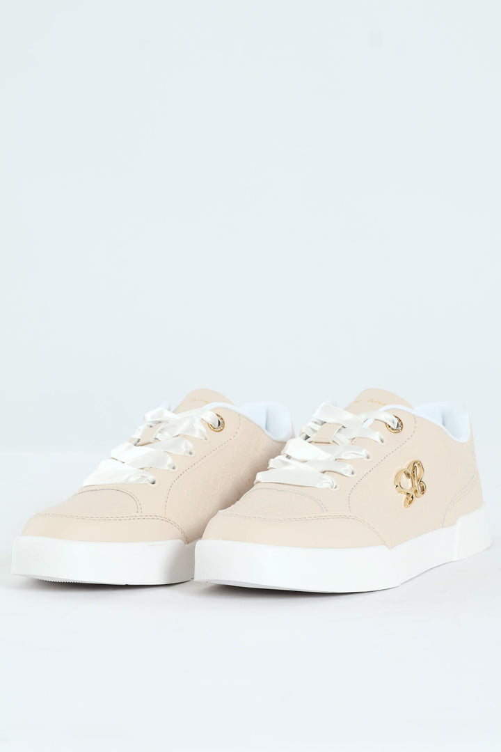 Logo Platform Embossed Lace Up Sneaker - Stone