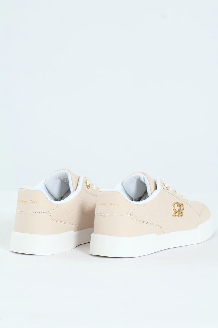 Logo Platform Embossed Lace Up Sneaker - Stone