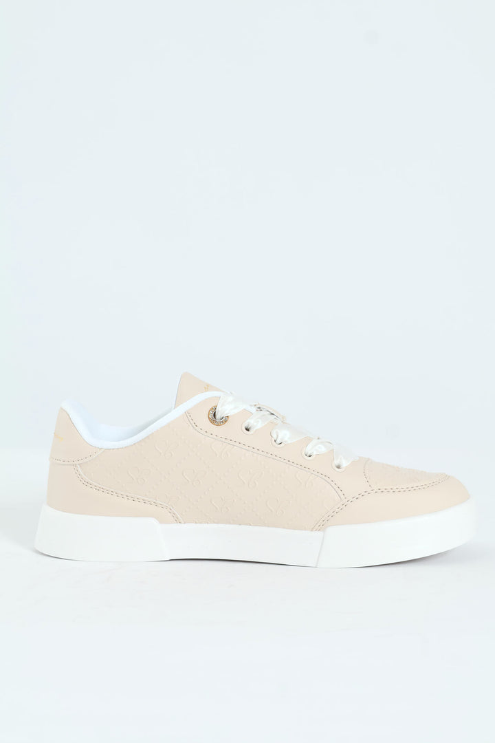 Logo Platform Embossed Lace Up Sneaker - Stone