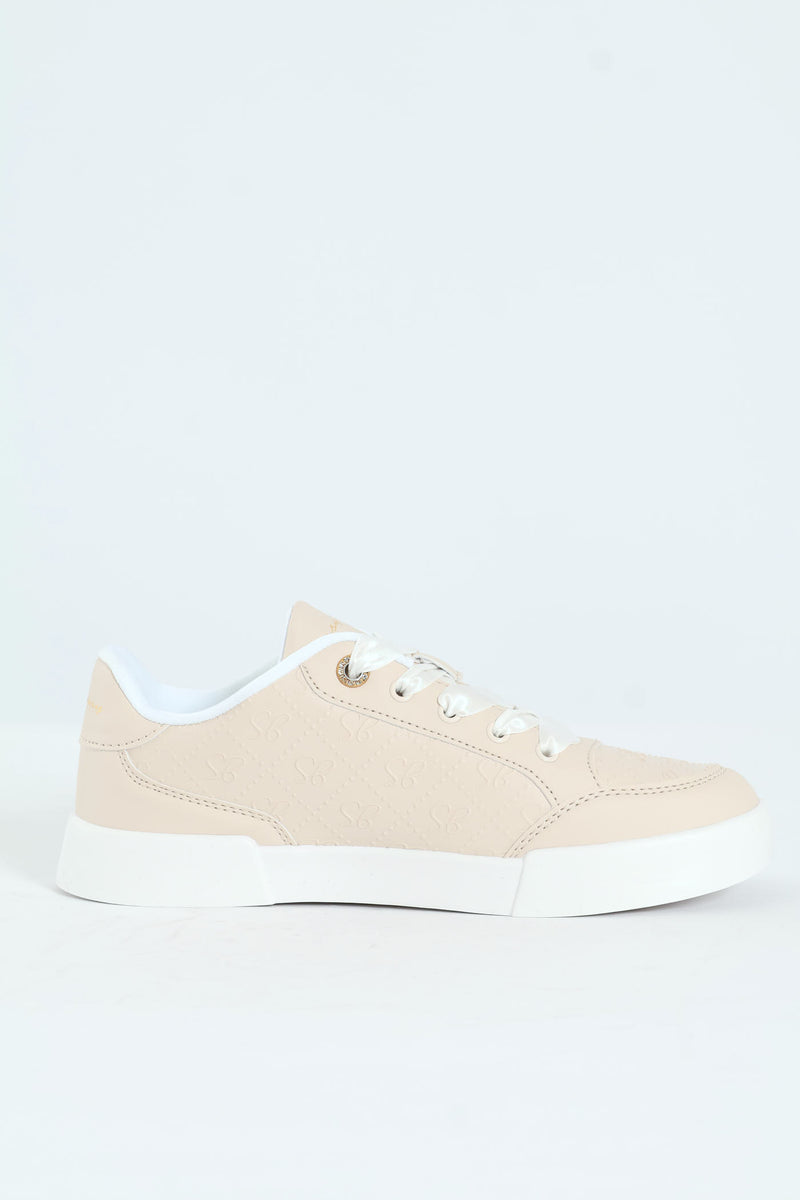 Logo Platform Embossed Lace Up Sneaker - Stone