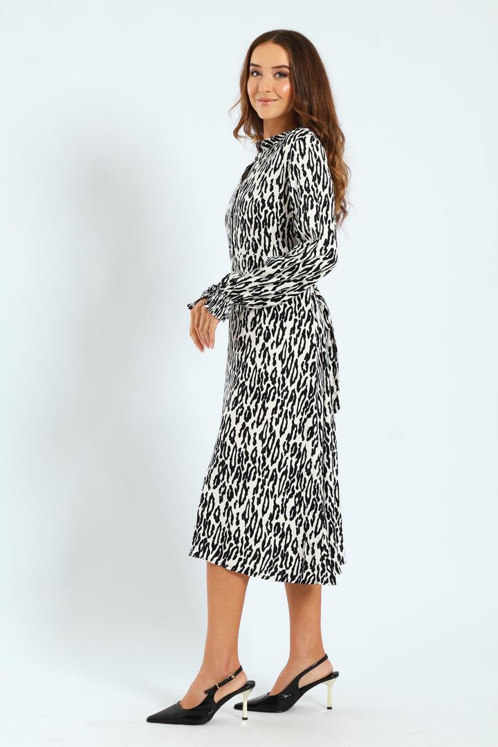 Half Placket Shirred Cuff Tiered Maxi Shirt Dress
