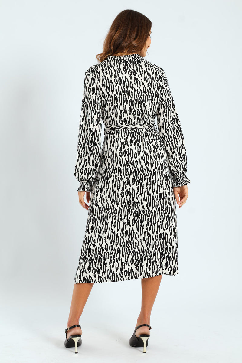 Half Placket Shirred Cuff Tiered Maxi Shirt Dress