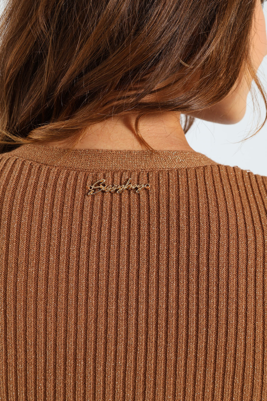 Mini Lurex Knit Dress With Gold Buttons