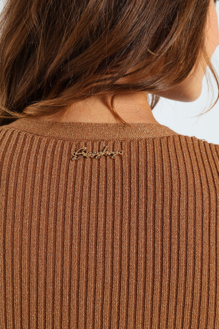 Mini Lurex Knit Dress With Gold Buttons