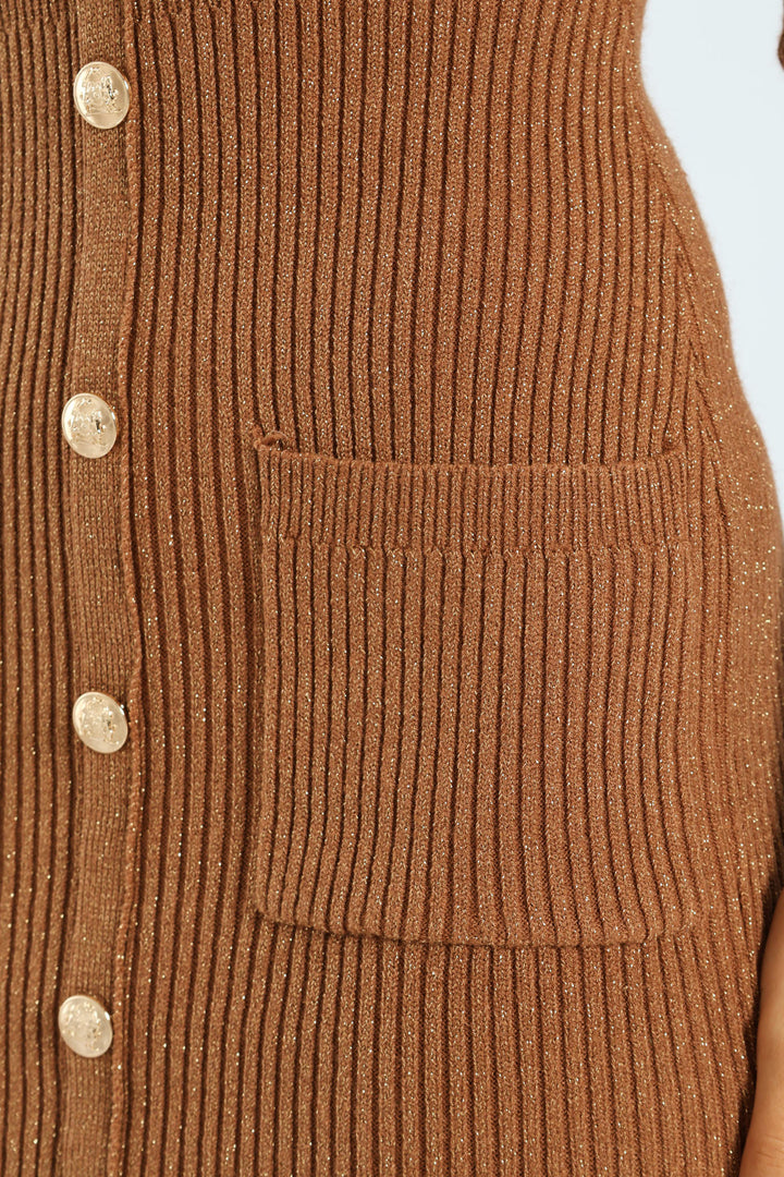 Mini Lurex Knit Dress With Gold Buttons