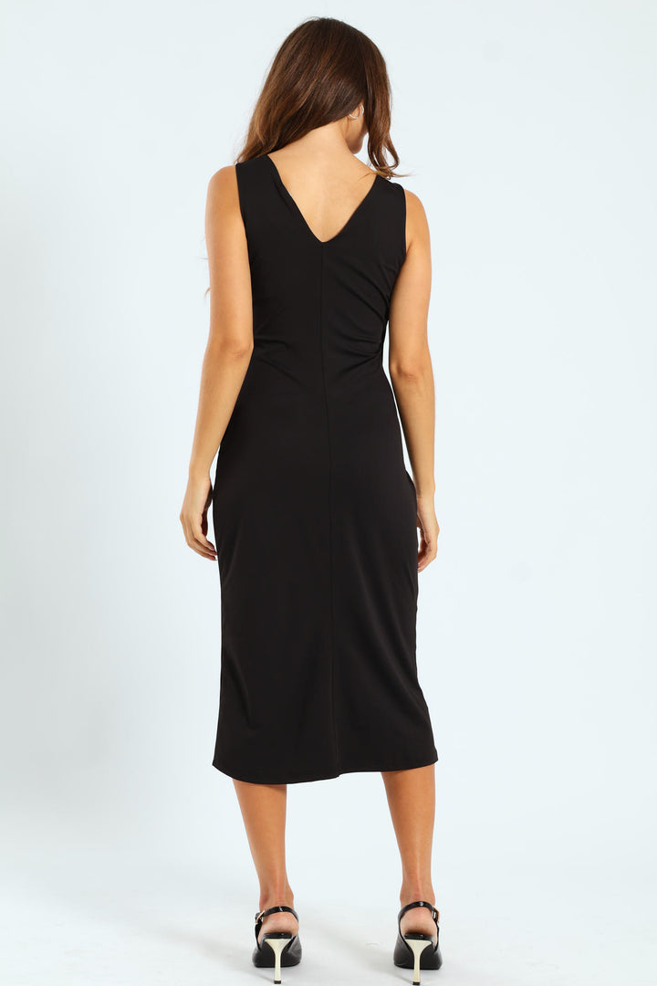 Mock Wrap Tie Up Midi Dress
