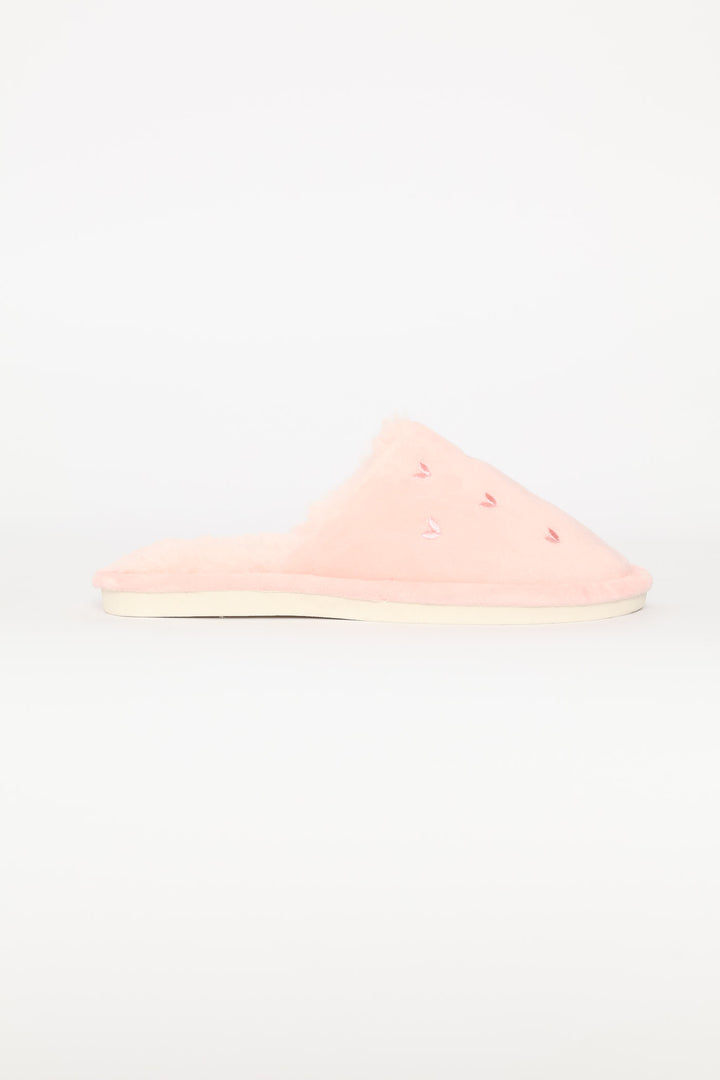 Small Embroidered Hearts Slipper - Pink