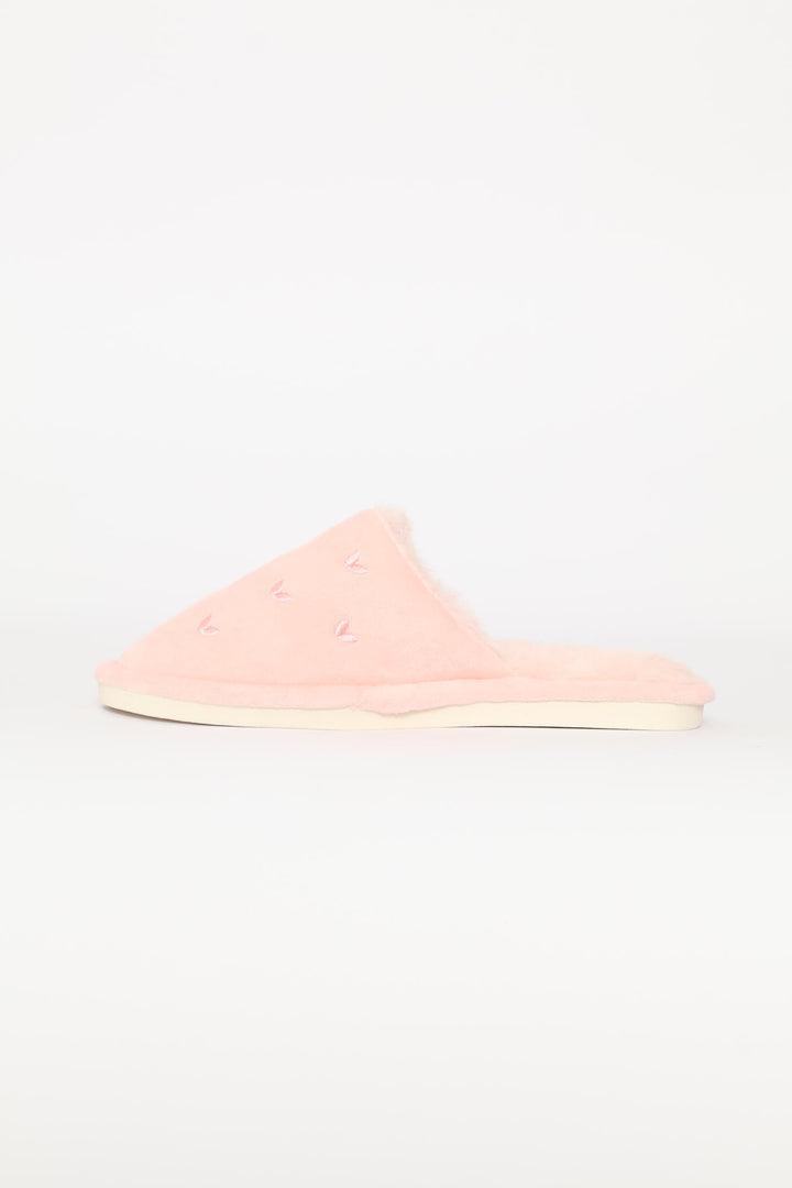 Small Embroidered Hearts Slipper - Pink