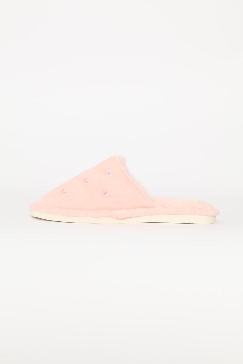 Small Embroidered Hearts Slipper - Pink