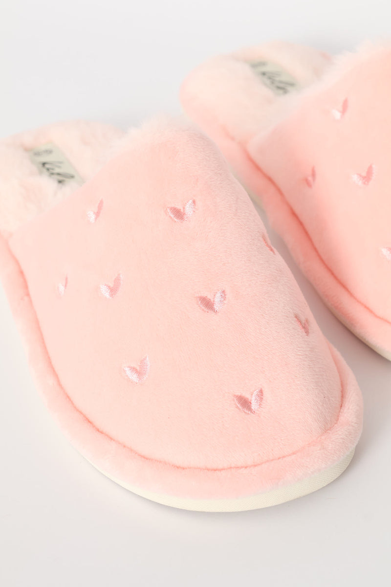 Small Embroidered Hearts Slipper - Pink