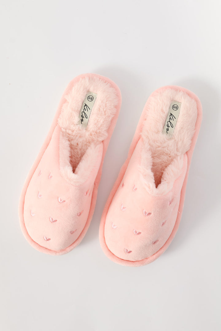 Small Embroidered Hearts Slipper - Pink