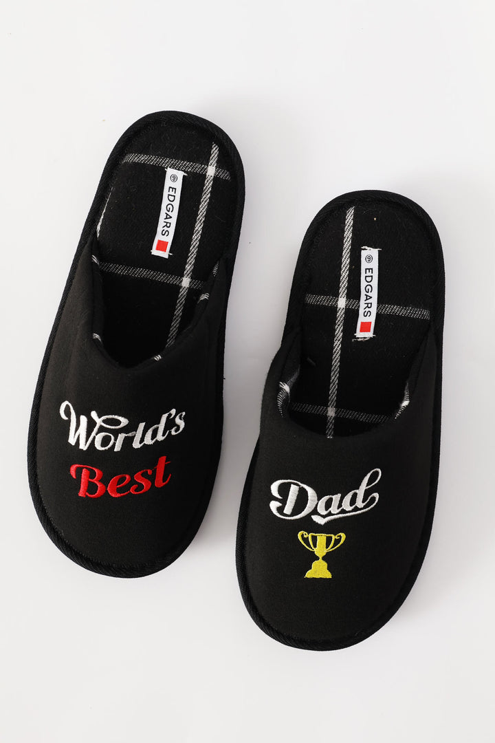 Worlds Best Dad Open Back Slipper - Black/Grey
