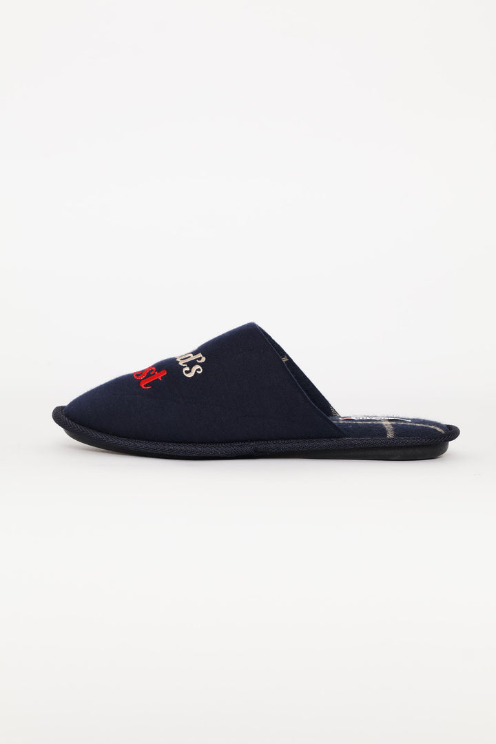 Worlds Best Dad Open Back Slipper - Navy/Beige