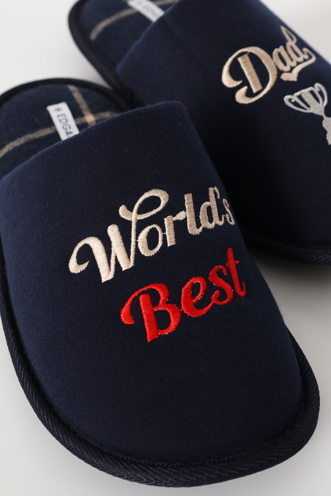 Worlds Best Dad Open Back Slipper - Navy/Beige