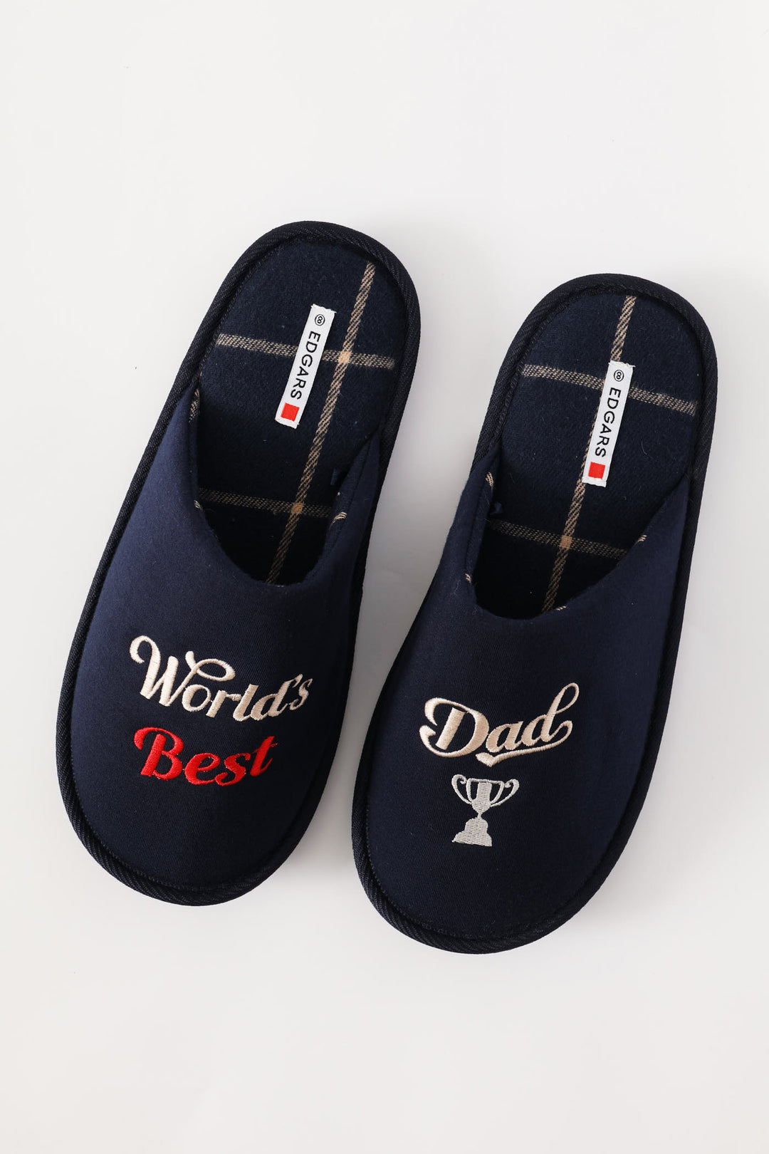 Worlds Best Dad Open Back Slipper - Navy/Beige