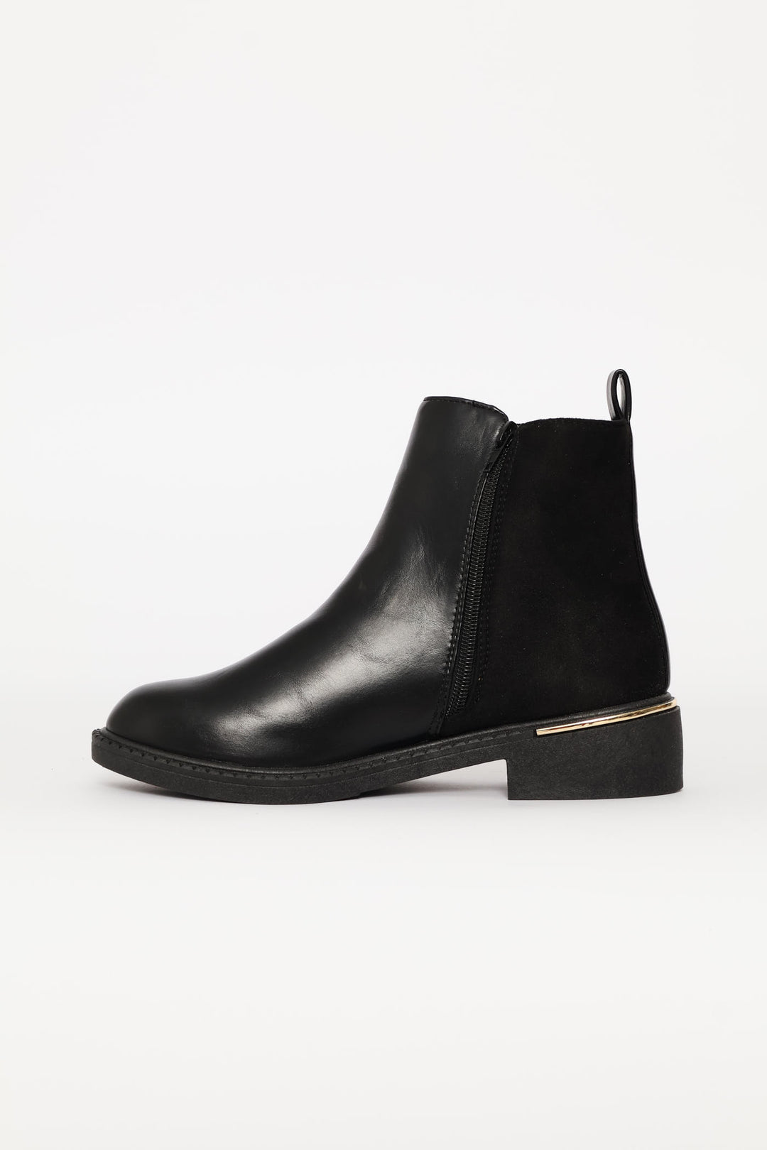 Contrast Fabric Zip Detail Chelsea Boot - Black