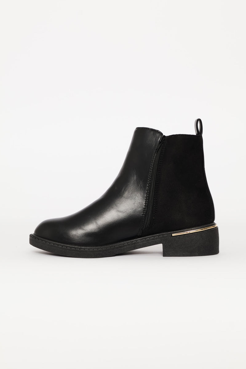 Contrast Fabric Zip Detail Chelsea Boot - Black