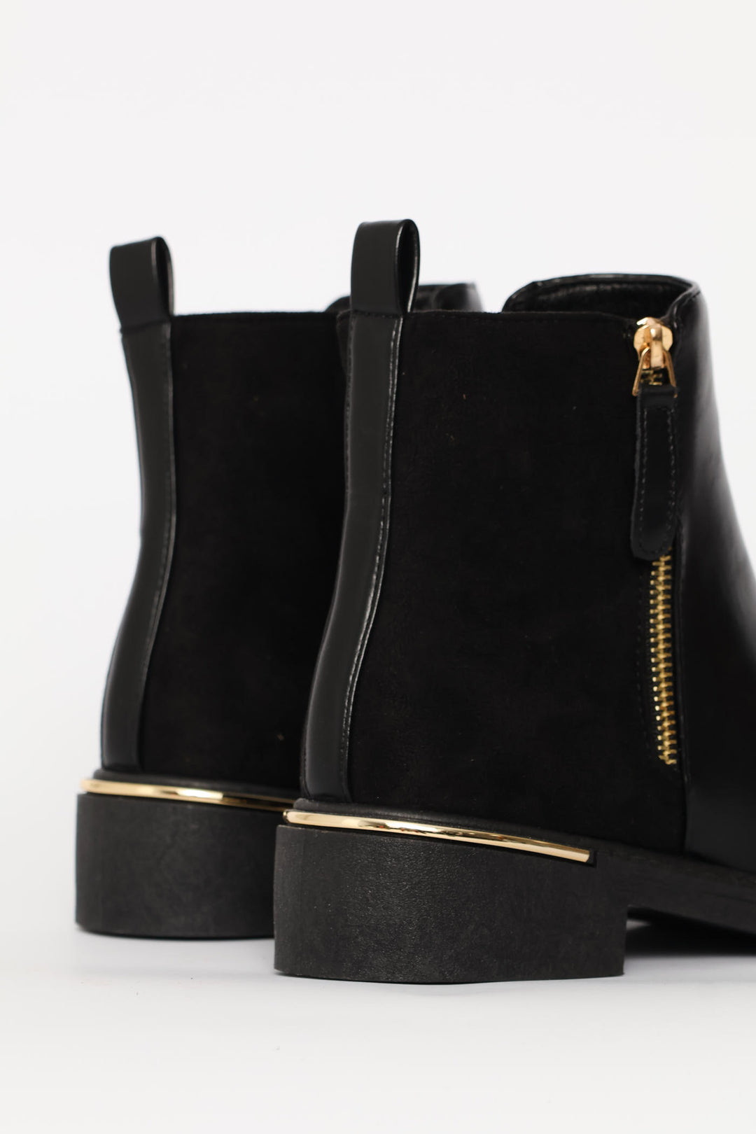 Contrast Fabric Zip Detail Chelsea Boot - Black