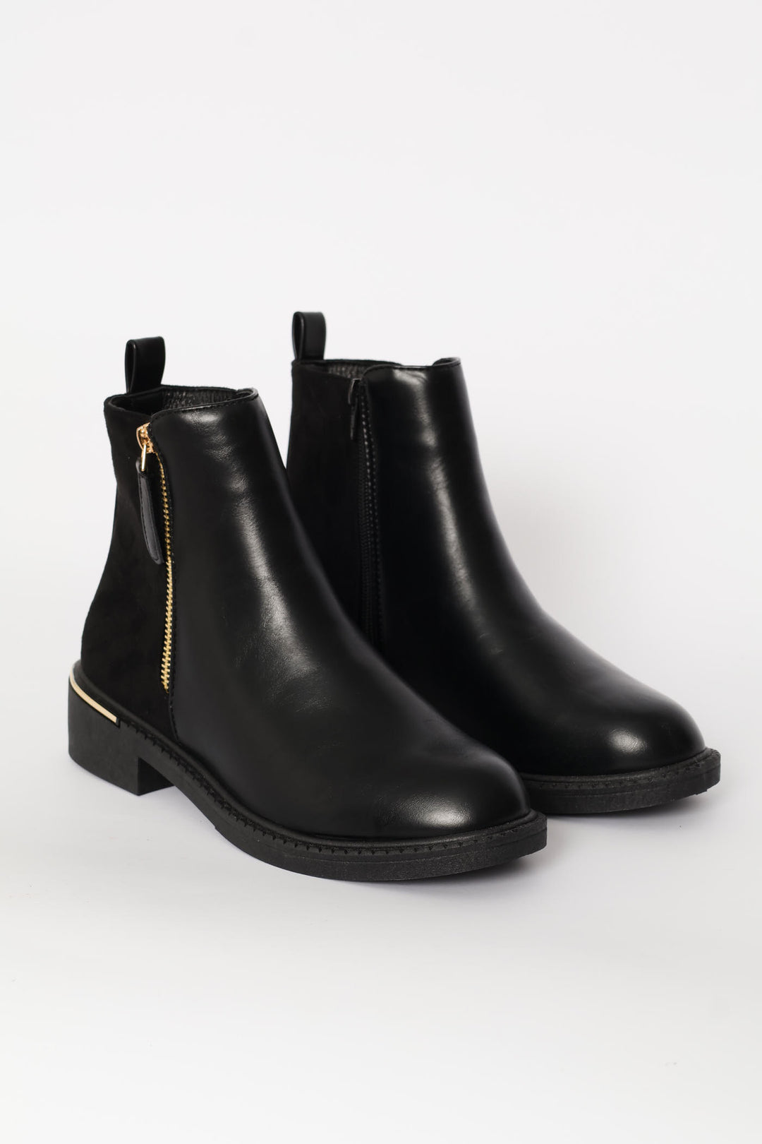 Contrast Fabric Zip Detail Chelsea Boot - Black