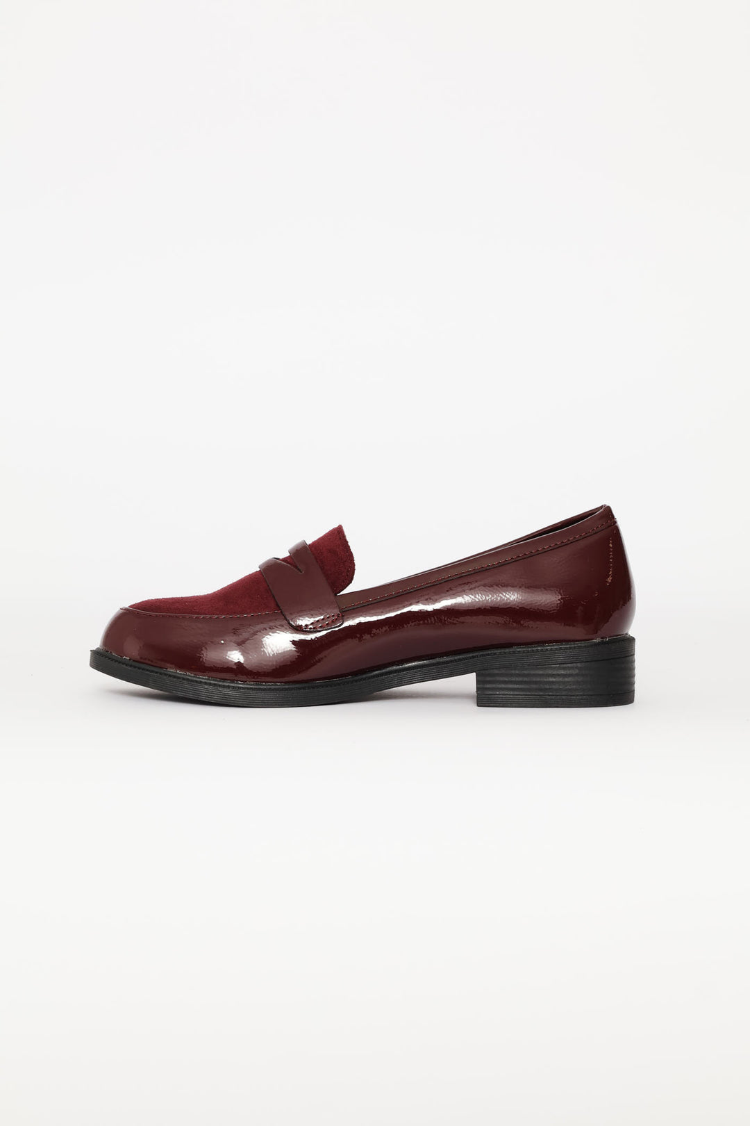 Penny Loafer With Contrast Fabric Vamp - Burgundy
