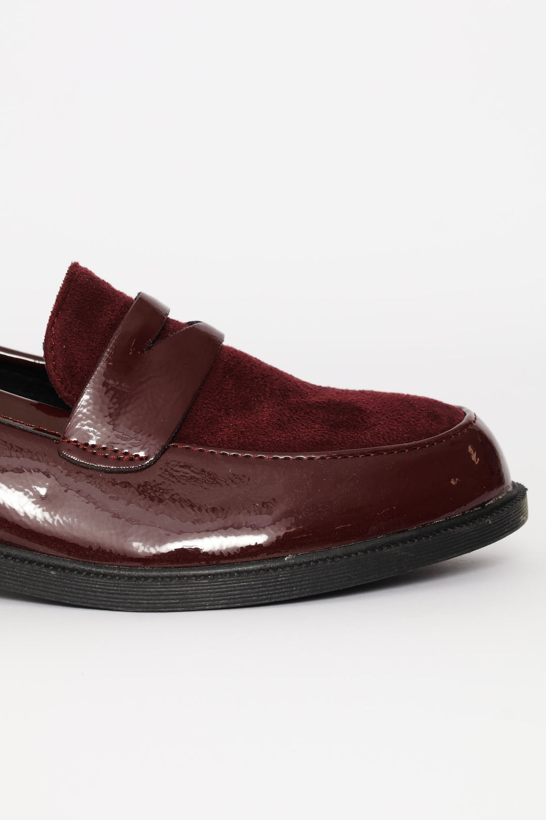 Penny Loafer With Contrast Fabric Vamp - Burgundy