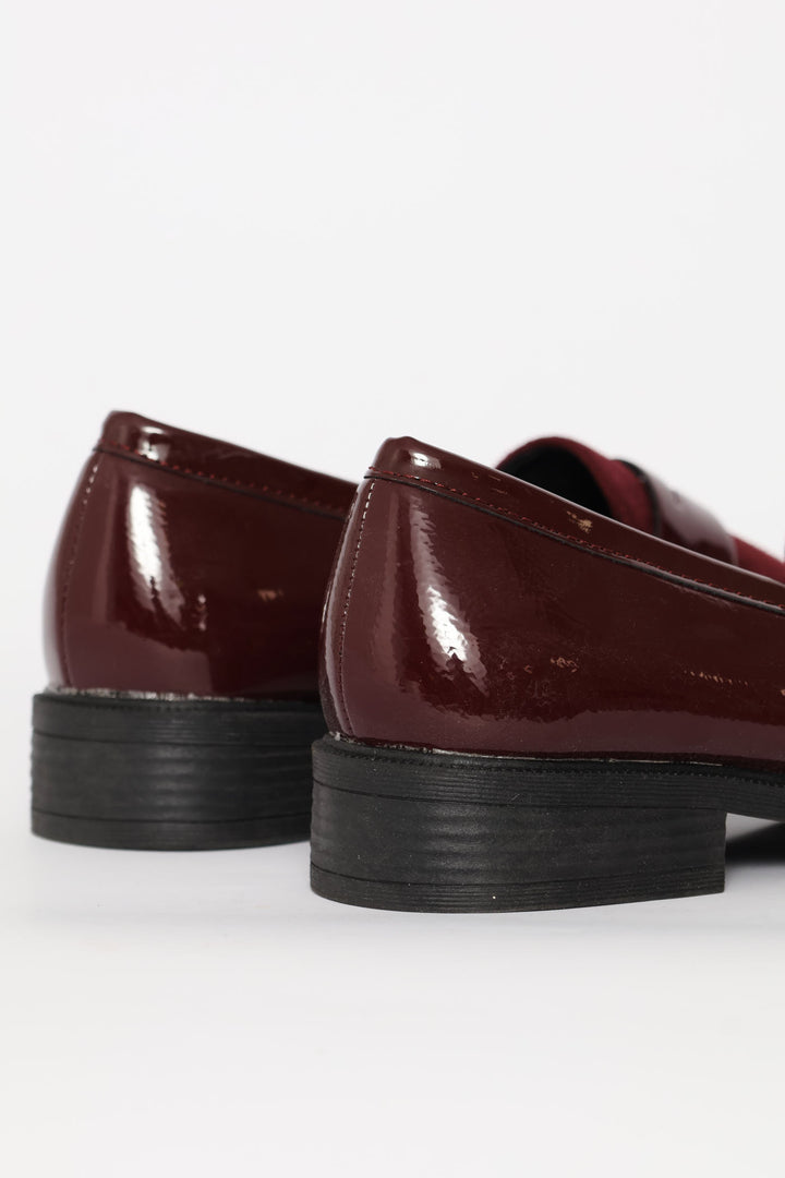 Penny Loafer With Contrast Fabric Vamp - Burgundy