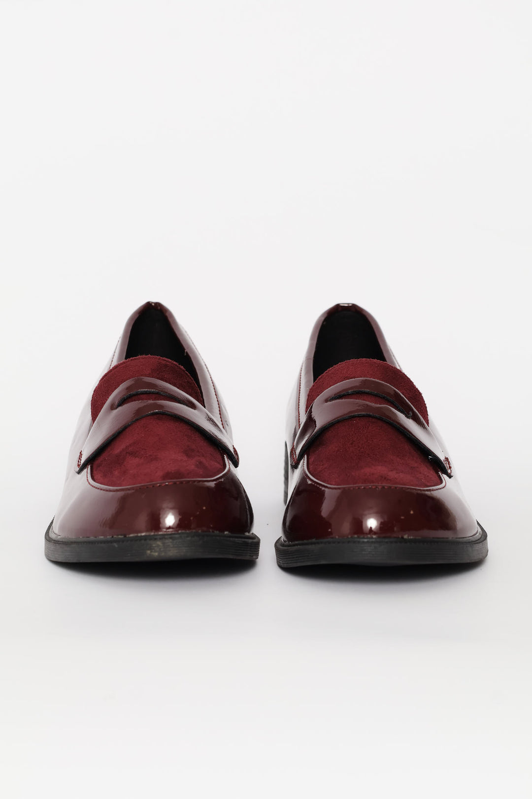Penny Loafer With Contrast Fabric Vamp - Burgundy