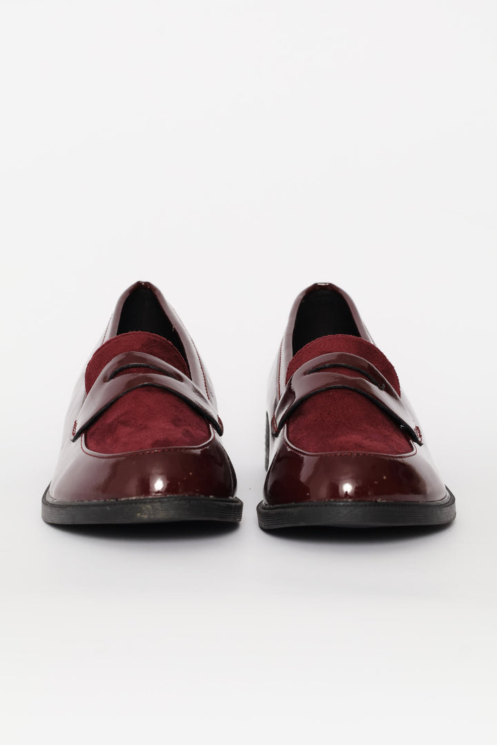Penny Loafer With Contrast Fabric Vamp - Burgundy