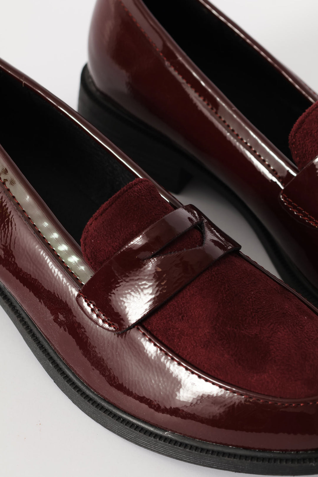 Penny Loafer With Contrast Fabric Vamp - Burgundy